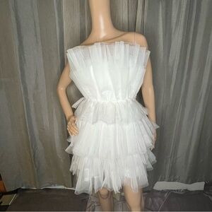 Lulu's Intentions White Strapless Mini Tiered Tulle Dress